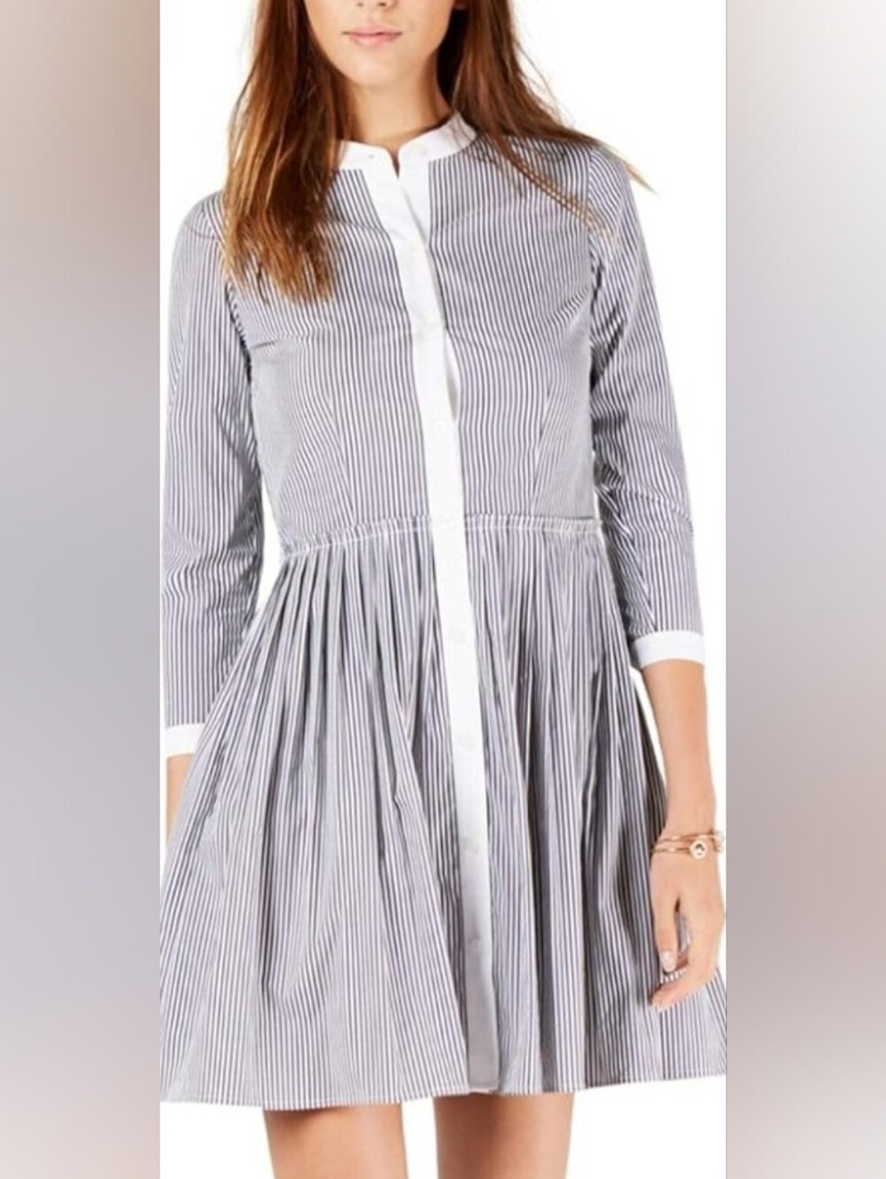 Michael Kors Navy and White Striped Button-Front Shirt
